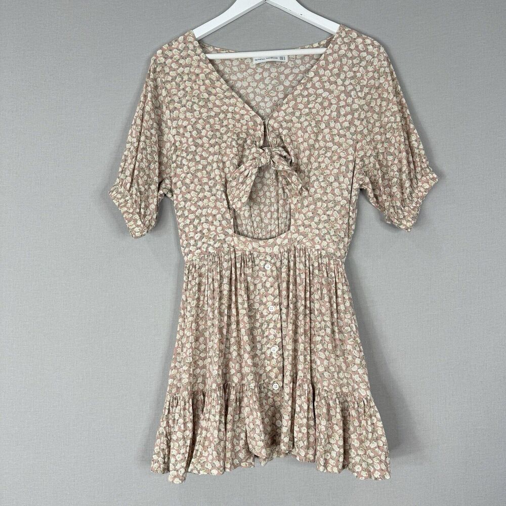 Faithfull The Brand Women Dress 4 Pink Margot Tie-Front Cutout Crepe Cottagecore